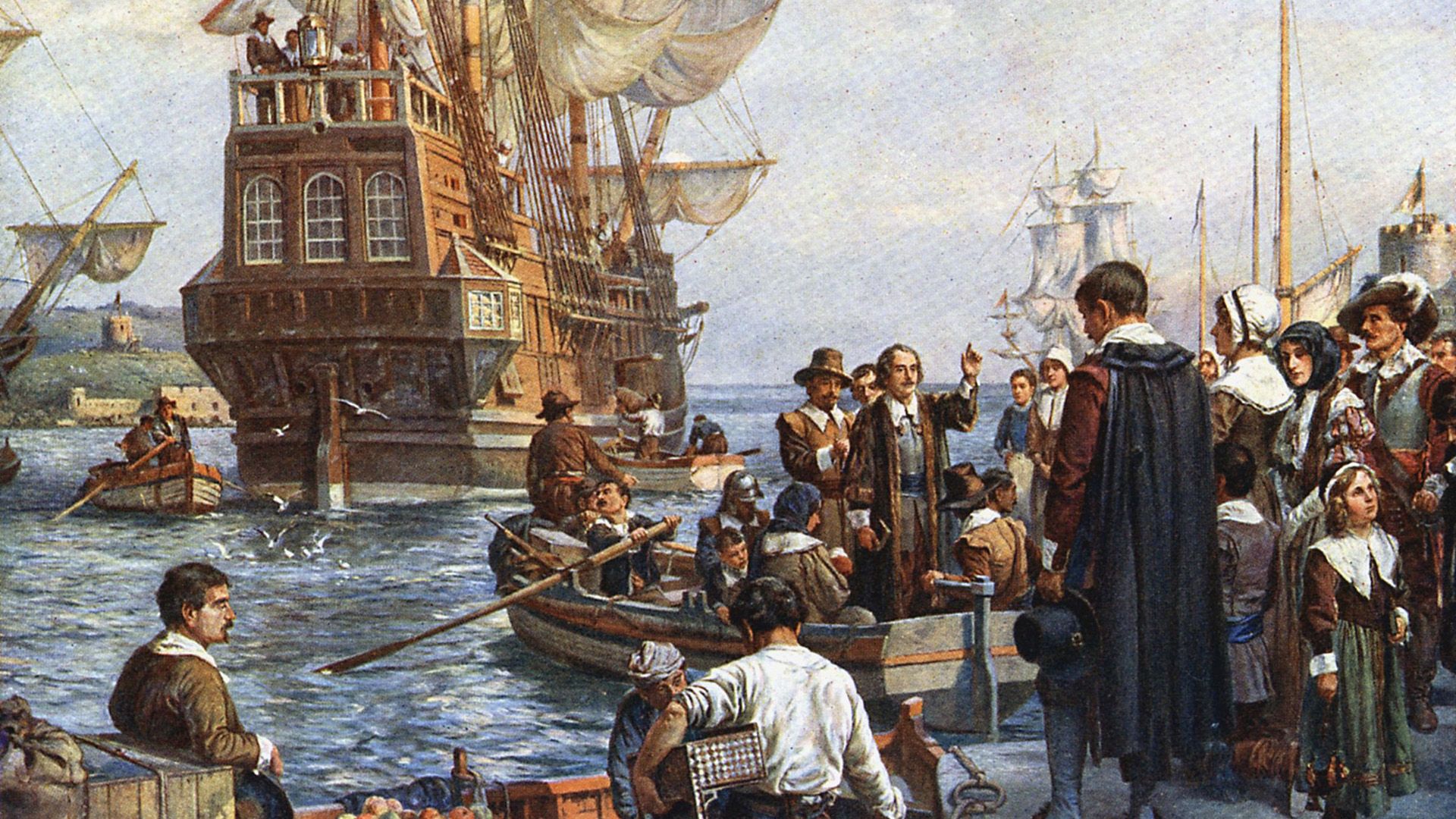 Pilgrim Fathers painting Mayflower Bernard Gribble